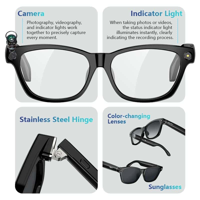 Smart AI Glasses For Valentine‘s Day Gift With UV400 Sunglasses & 4K First-Person POV Camera Translates 160+ Languages Real Time Via ChatGPT 40Min Record For Couples Travel iOS Android