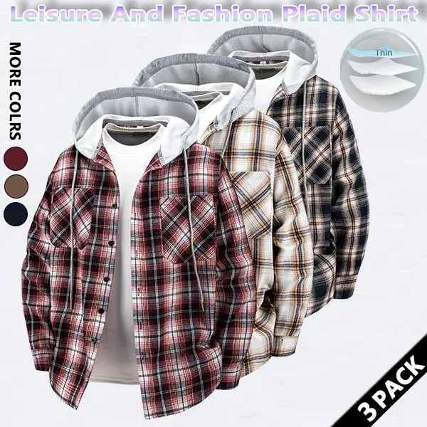 Men's 3-Pack Classic Checked Hooded Coat Jacket - Soft Fabric, Stylish Plaid Streetwear, Long Sleeves, Casual Sweatshirts, Mixed Color 1, Fall Outfits, Halloween Gifts, Lightweight Hoodies & Sweatshirts