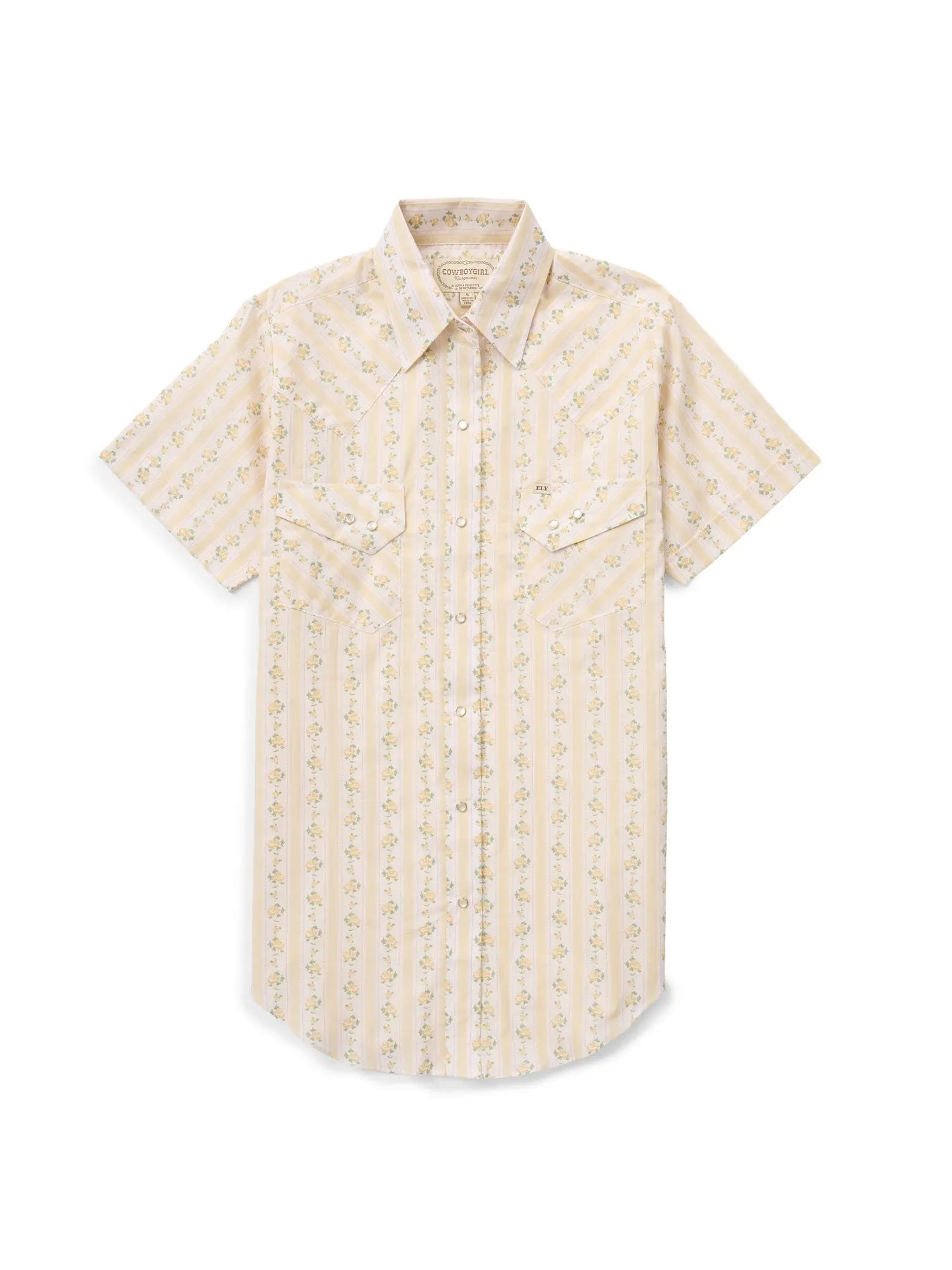 Women's Western Style Snap Shirt in Buttermilk Rose Print, Short Sleeve Loose Fit 100% Cotton Voile Top with Flap Pocket, Shortsleeve, Lightweight, Cowgirl Western Blouses & Shirts, Western Yoke