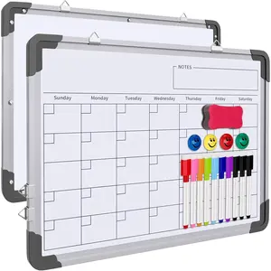 2 Pcs Dry Erase Calendar Whiteboard for Wall, 16" X 12" Magnetic White Board, Small Wall Monthly Double Sided Boards for Student, Home, Office (White)