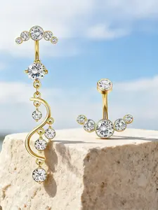 Women's Elegant Artificial Zircon Long Belly Ring Set, Sparkling Multi-Style Piercing Jewelry, Belly Button Piercing, Perfect for Parties, Summer, Unique Looks