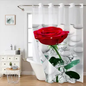 Rose Pattern Shower Curtain, Shower Curtain Sets, 1 Count Waterproof Double Layer Bathtub Curtain Or 1 Count Curtain & 1 Count Floor Mat, Bathroom Decor for Home Dormitory Hotel