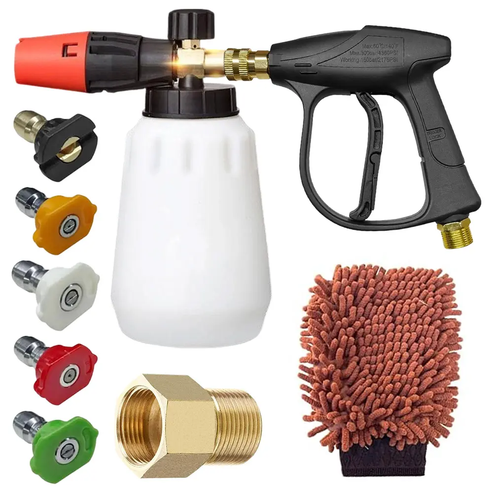 Foam Cannon Kit with Pressure Washer Short Gun, 1.5 L Snow Foam Lance with 1/4 Inch Quick Connector, Foam Blaster with Pressure Washer Gun