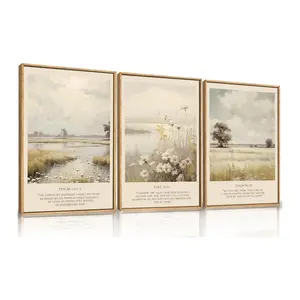 3pcs/set Framed Christian Bible Verse Framed Canvas Wall Art Set,Modern Scripture Floral Wall Decor,Vintage Jesus Religious Natural Wildflower Art Print for Living Room,Bedroom,Farmhouse,Prayer Room