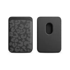 Fashion gray leopard print magnetic card holder, suitable for MagSafe wallet case, compatible with iPhone 17/16/15/14/13/12/11, waterproof, shockproof, scratch-resistant