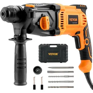 VEVOR Rotary Hammer Drill, 1-1/8 in SDS-Plus Electric Corded Heavy Duty Rotary Hammer, 4 Functions, Including 3 Drill Bits, Flat Chisel, Pointed Chisel, and Carrying Case, for Concrete and MasonryVEVOR Super Brand Day