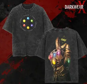 Oversized Thanats T-Shirt with Glowing Infinity Gauntlet V3, Trendy Darkwear Fashion, Oversized Tee,  Unisex Wash Tee, Movie-Inspired T-Shirt