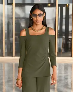 Beyond Travel Cold Shoulder Three Quarter Sleeve Top Olive Night