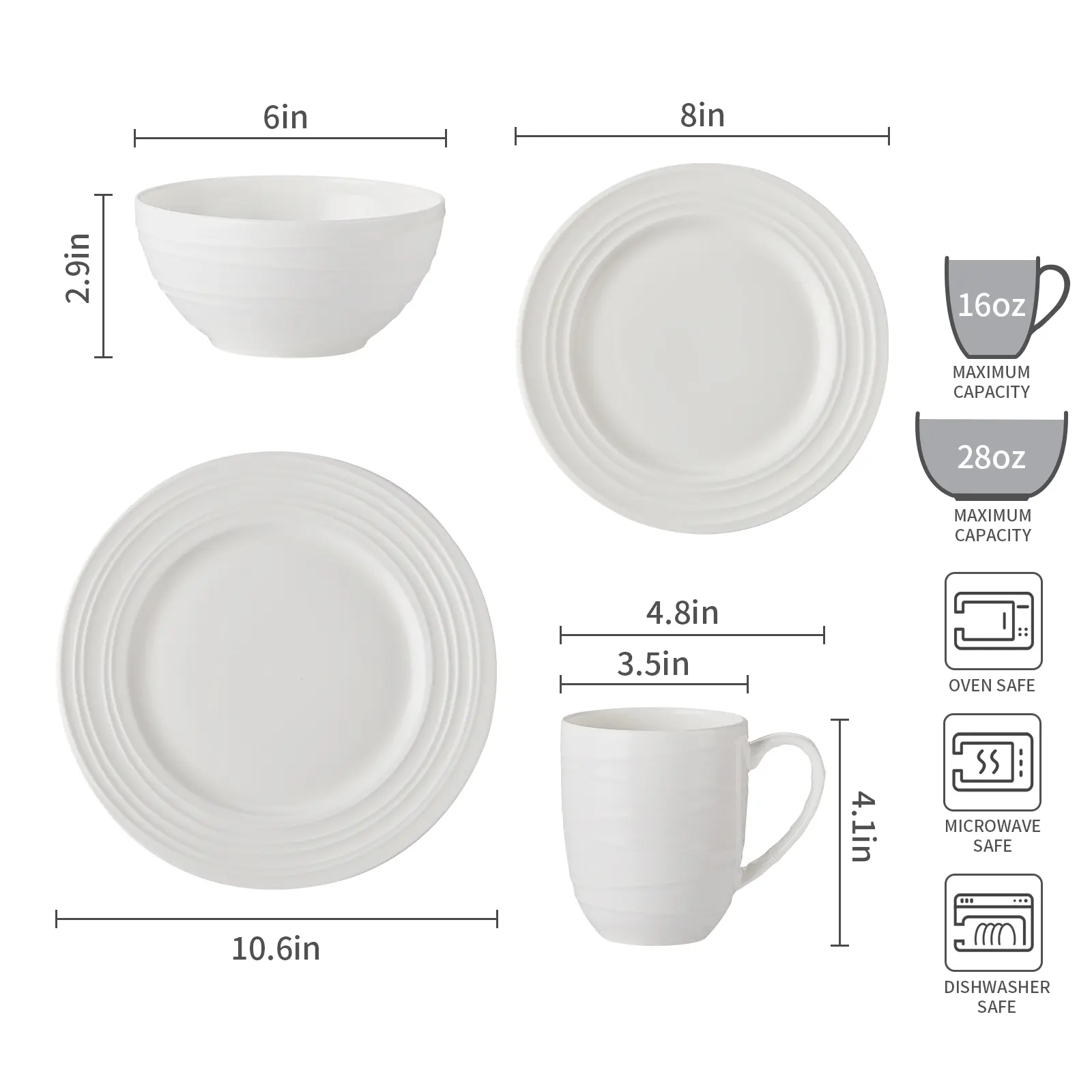 【Summer Deal】Silvanest 16-Piece Aesthetic Ribbed Ceramic Tableware Set - 28oz Large Bowls, 16oz Mugs, Dinner Plates - Safe for Microwave, Oven, Dishwasher, Scratch-Resistant