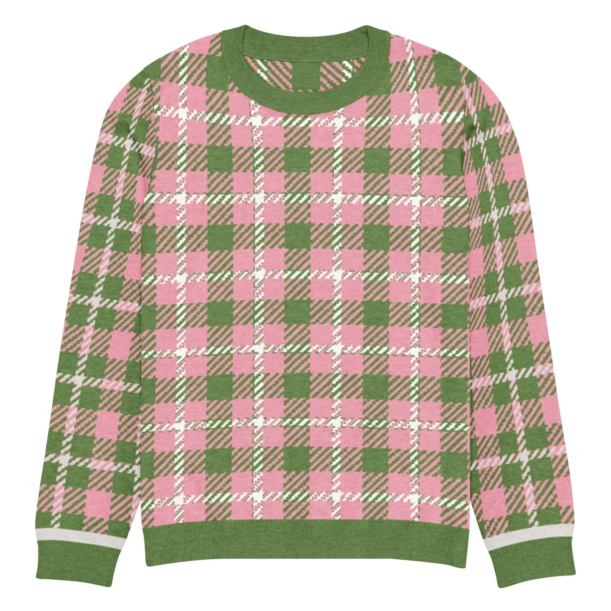 Pink Kelly Tartan Plaid Knitted Crewneck Sweater