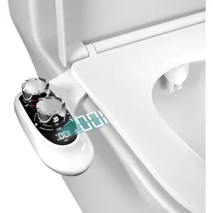 Non-Electric Bidet Attachment for Toilet Seat, Dual Temperature Rear and Feminine Wash, 7.9ft Hot Water Hose, Temperature Display