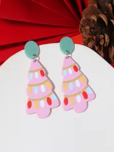 Women's Christmas Tree Acrylic Earrings, Elegant Holiday Jewelry with Colorful Light Print, Perfect for Party Wear