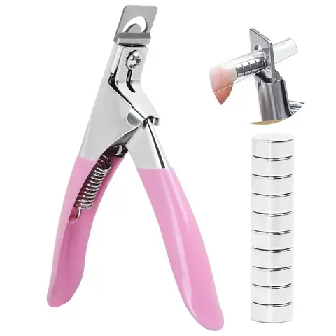 U-Sharp Professional Waterproof Stainless Steel Acrylic Nail Clippers with Ergonomic Curved Handle, 10 Magnetic Sizers, Smooth Finish - Home Manicure Sessions Nail Care Tool for Acrylic Tips, Salon Use