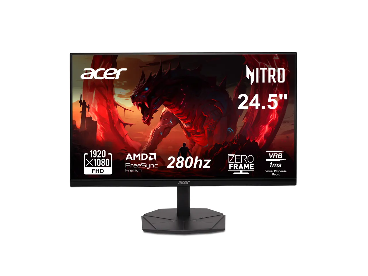 Acer Nitro 24 inch (24.5" Viewable) Full HD 1080P 280hz with AMD FreeSync Premium 1ms HDR10 Gaming Computer Monitor KG251Q Z1biip
