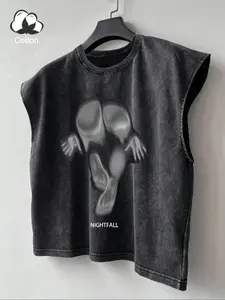 Men's Regular Fit Family Figure Print Tank Top, Casual Sleeveless Round Neck Top for Summer, Menswear for Daily Wear, Sleeveless Tank Tops, Socks