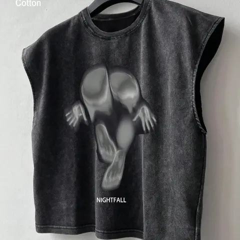 Men's Regular Fit Family Figure Print Tank Top, Casual Sleeveless Round Neck Top for Summer, Sleeveless Fitted, Menswear for Daily Wear, Sleeveless Tank Tops, Sleeveless Top Vest, Socks, Casual Sleeveless Clothes