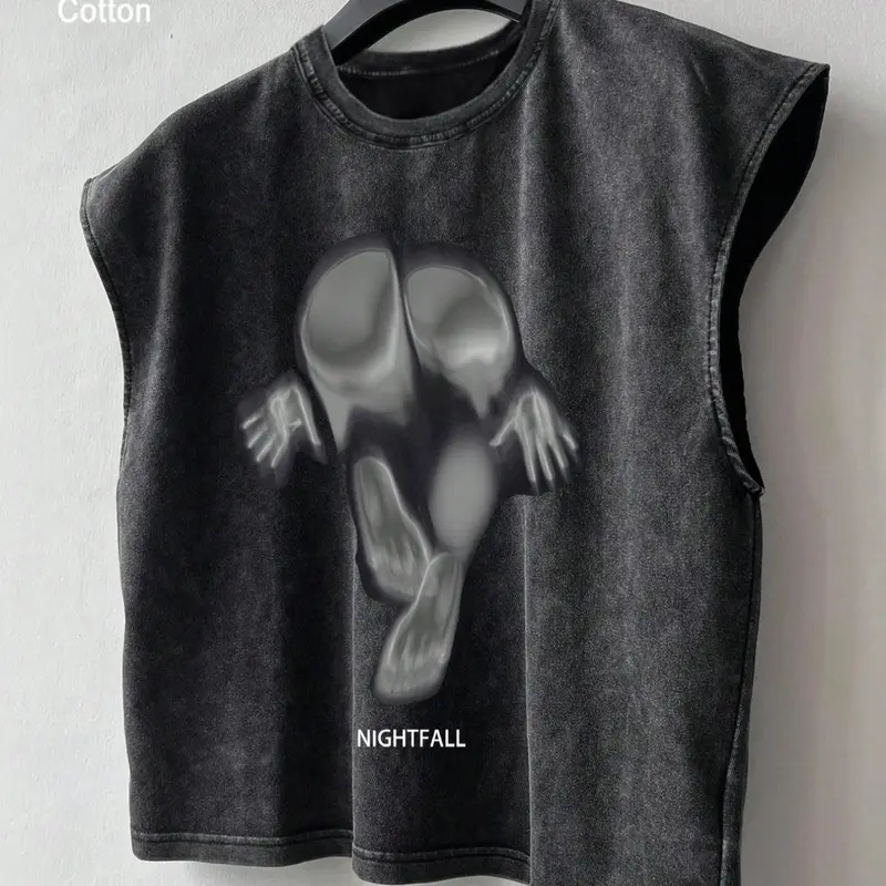 Men's Regular Fit Family Figure Print Tank Top, Casual Sleeveless Round Neck Top for Summer, Sleeveless Fitted, Menswear for Daily Wear, Sleeveless Tank Tops, Sleeveless Top Vest, Socks, Casual Sleeveless Clothes