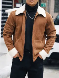 Men's Leather & Fur Integrated Jacket, Casual Fall Winter Wear, Fitted Long Style, Plain Pattern, Comfortable Daily Use, Coats