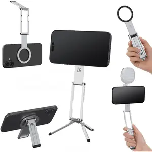 K&F CONCEPT 7mm Thin 59g Magnetic Phone Stand, Foldable Selfie Stick for iPhone, Dual-Sided Magnets Mini Tripod Pocket Cell Phone Stand with Hook, Compatible with iPhone 17-12 Series Android Phones