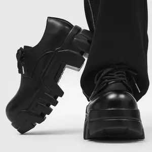 Men's Black Chunky Derby Shoes - Closed Formal Footwear, Leg-Lengthening Walking Shoes for Office Commuter, Date Use, All-Season