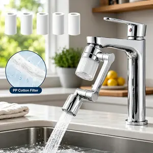 POLARIS Filter 1440° Rotatable Faucet Aerator Extension for Toddlers, Dual Sprayer Mode Bathroom & Kitchen Faucet Attachment, Tap Head Replacement for Smart Face Washing, Splash-Proof Sink Faucet Extender with Filter, 8pcs Replacement Filter