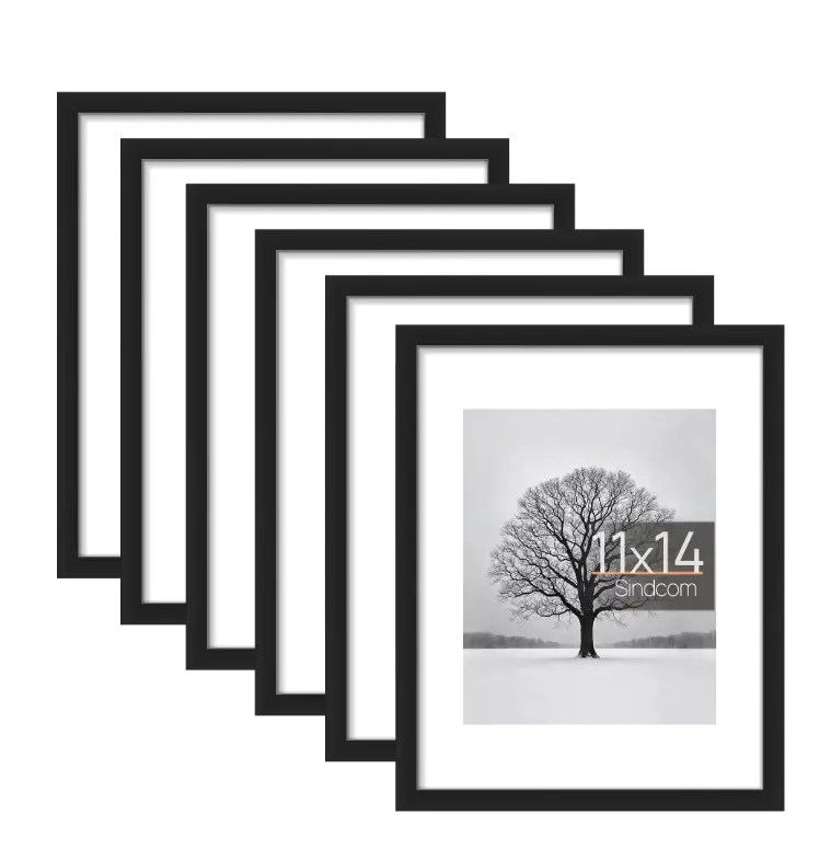 6 Pack 11x14 Black Picture Frames Set, Display 8x10 Photos with Mat or 11x14 Without Mat, Gallery Wall Photo Frames, Shatter-Resistant Plexiglass, Wall & Tabletop Decor
