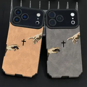 The Jesus Hand and Cross phone case is made of TPU and leather with a delicate touch that is skin friendly like velvet suitable for Apple 17 16 15 14 13 12 11 Pro Max Plus X XS Max
