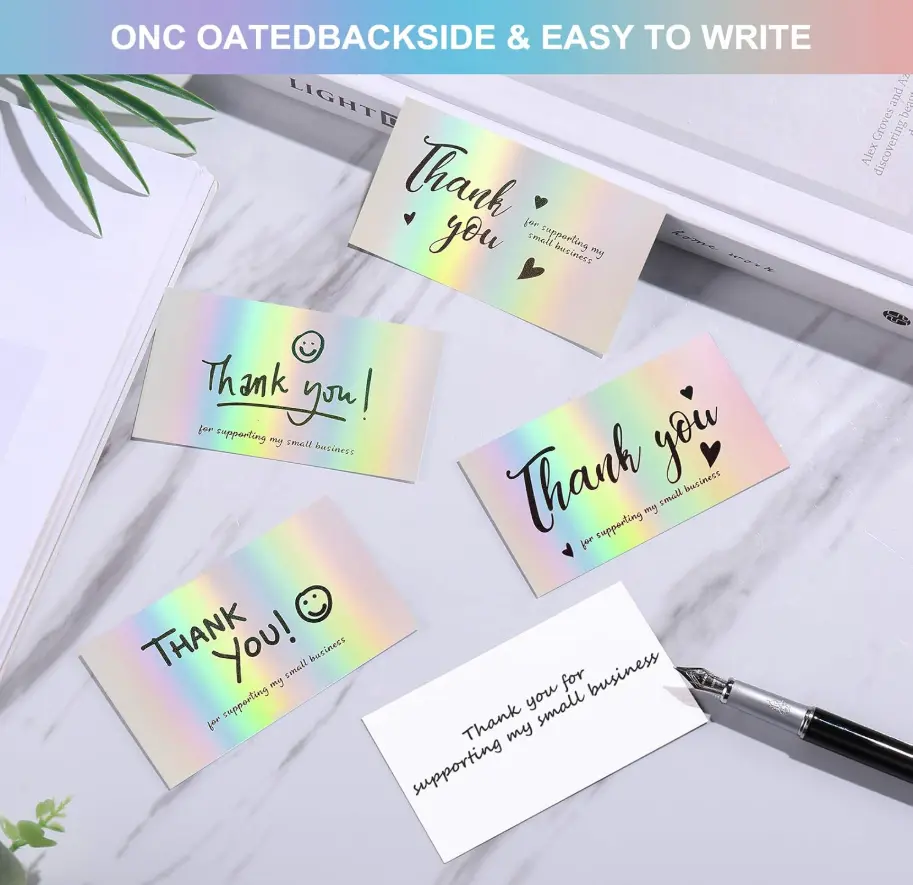 120Pcs Holographic Thank You Cards for Small Business, 6-Style Mini 2x3.5 Inch Greeting Notes for Retail Store Owners & Customers