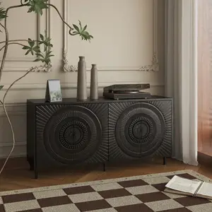 Modern Black Wood Sideboard Buffet Accent Bedroom Media Hallway Curio Kitchen Hutch Storage Cabinet Home Furniture For Dining Room,Living Room,Kitchen(BLACK)