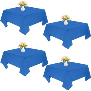 4 Pack Square Table Cloth 85x85 Inch Blue Tablecloth Machine Washable Table Cover for Dining, Buffet Parties,, Events, Weddings and Restaurants(Blue)