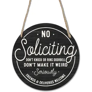 Wooden Sign for Front Door - No Soliciting, Don't Knock or Ring doorbell - 10" House Welcome Sign, Black Round  Hanging Sign for House Decor Home Decor, Gifts & Accessories - A01