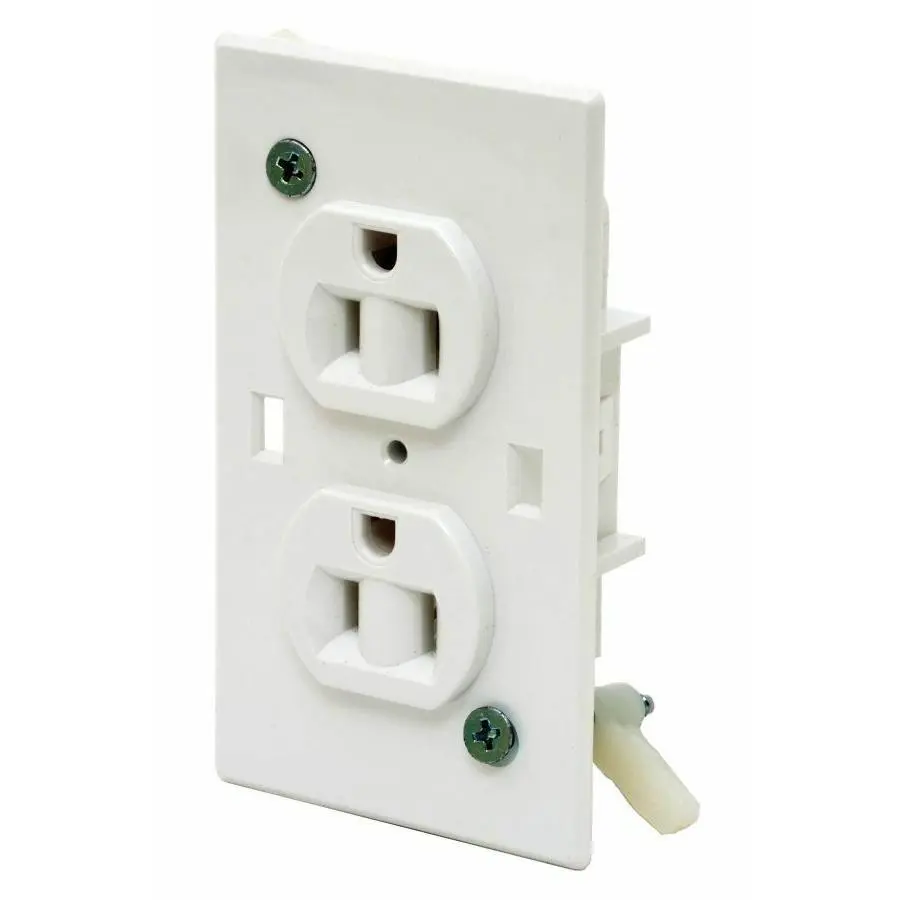 Wirecon Mobile Home/RV White Self-Contained Duplex Receptacle with Snap-On Wall Plate | 15 Amp, 120V