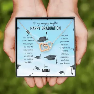 Mom to Daughter Graduation Necklace with Card, Meaningful Message, Personal Touch for Celebrating Daughter's Achievement