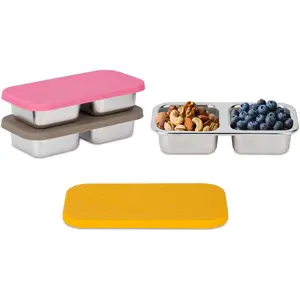 3 Pack Stainless Steel Snack Containers, 2 Compartment Snack Containers with ,   Storage Containers with  for Travel, Outdoor, Camping
