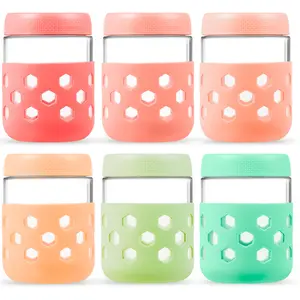 Mrsdry 6-Pack 16 oz Glass Mason Jars with Silicone Sleeves, Airtight BPA-Free Overnight Oats Containers with Lids, Dishwasher Safe Leak-Proof Meal Prep Jars for Chia Pudding, Yogurt, Snacks