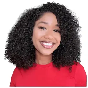Half Wig Human Hair - 200% Density Curly Half Wig 3 In 1 Wear Go Glueless Wigs 16 Inch Drawstring Seamless Kinky Curly Flip Over Headband Wig Human Hair Beginner Friendly