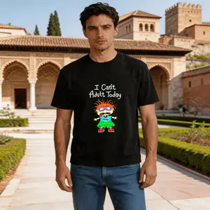 Men's Casual Printed T-Shirt, Rugrats Chuckie Character Design, Crew Neck Letter Print, Breathable Round Neck, Summer Streetwear, Machine Washable, Comfortable Everyday Fashion Tee, Everyday Tshirt