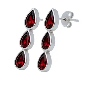 Pear Red Garnet Pin Earrings - 1.5ct Pink Gemstone with Clear Accents, Elegant Design for Everyday Wear