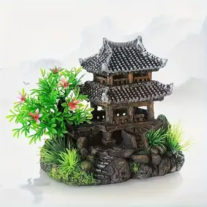 Fish Tank Decor Resin Craft House Rockery Ornament, Jiangnan Small House Water Town Cloud Crane Tower, Aquarium Landscape Decoration
