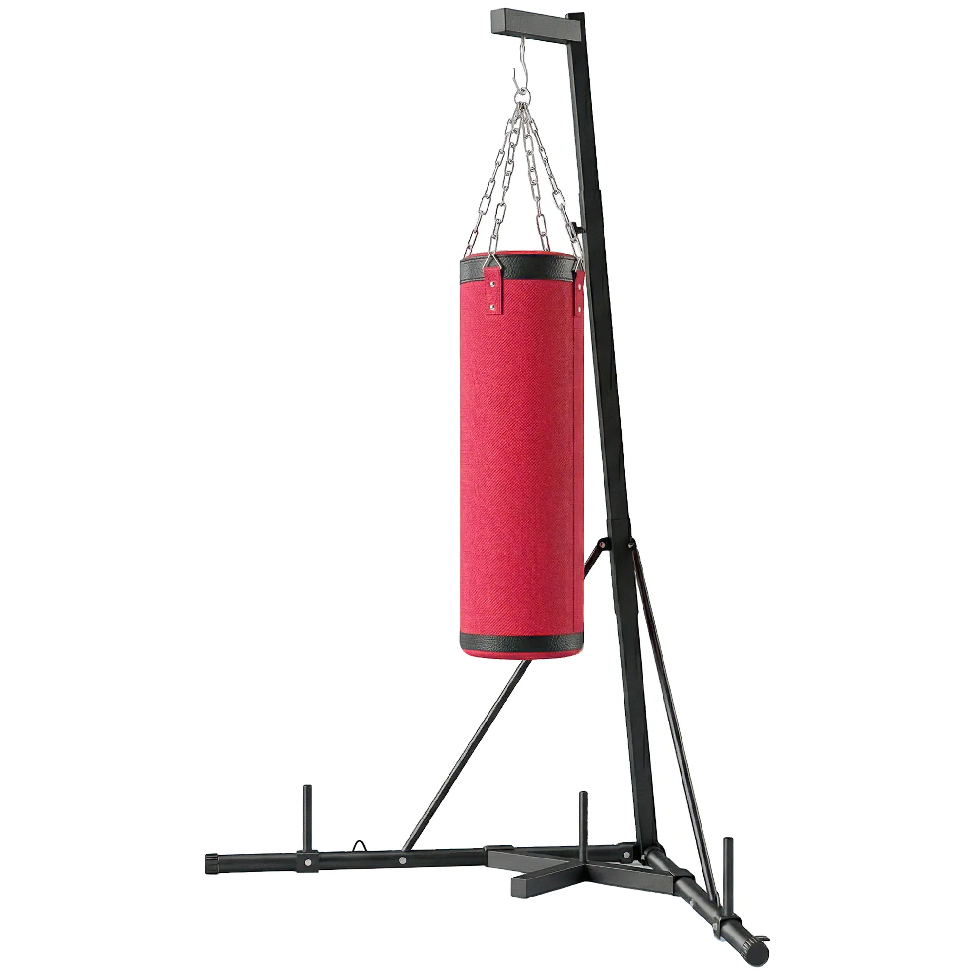 Freestanding Punching Pedestal Bag Stand for Adults, No-Drill Home Gym Boxing Training Equipment, 72.8"-90.9" Height-Adjustable, 1.8mm Heavy-Duty Steel Frame, Triangular Reinforced Structure, Weight Plate Pegs, 55LBS-Capacity Unfilled Canvas Sandbag