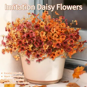 8 packs Artificial Flowers for Outdoor Decoration,Faux Daisy Flowers for Fall Decor,Artificial Plants,Realistic Eucalyptus Leaves Silk Mums Fake Plants for Garden Pot,Front Porch,Courtyard,Patio,Lawn, flower decoration