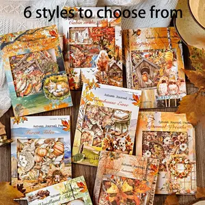 30pcs Autumn Journal Series Cowhide Paper Stickers, Sticker Cards, DIY Decoration for Scrapbooks and Journals, Fall Theme Craft Supplies