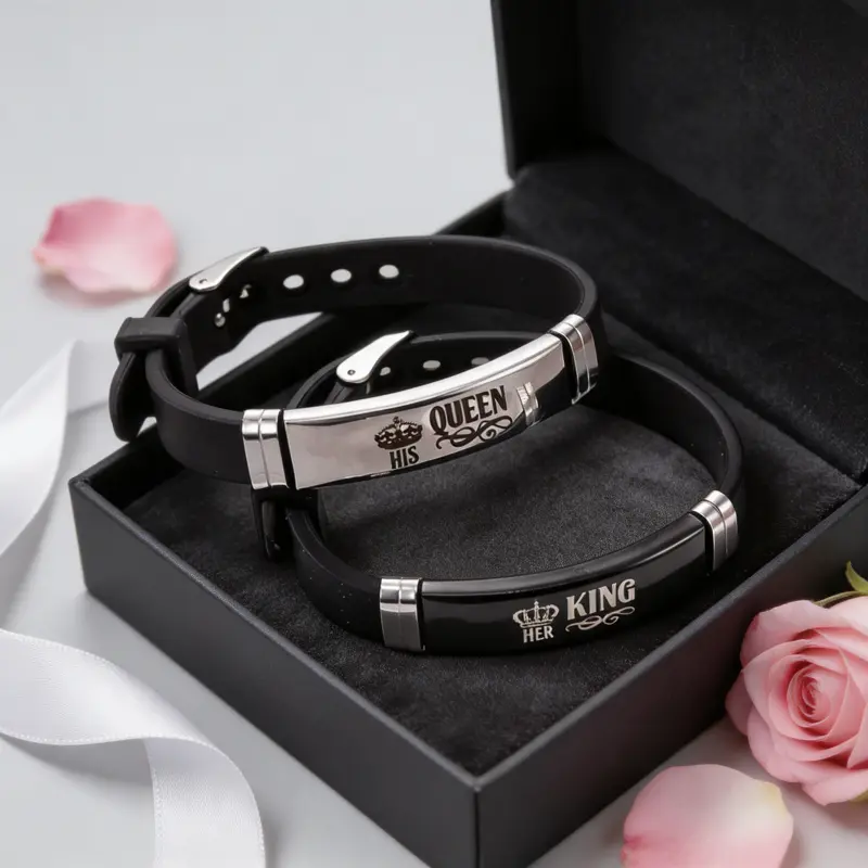 2PCS Romantic Couple Wristband Set,Crown Engraved Matching Bracelets, Anniversary Birthday Jewelry Gift for Lovers