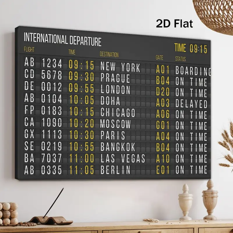 1 Piece Vintage Airport Departure Canvas Wall Art - Wooden Frame, Travel Theme Decoration, with Flight Time, International Destinations - Ready to Hang in Living Room, Bedroom, Office - Perfect New Home or Birthday Gift for Travelers - 11.8x 15.7inch , Ho