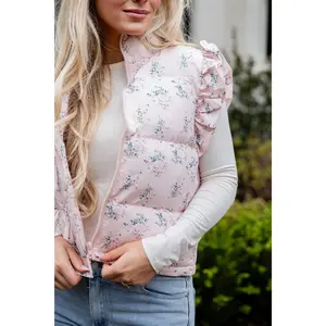 Blush Floral Ruffle Puffer Vest