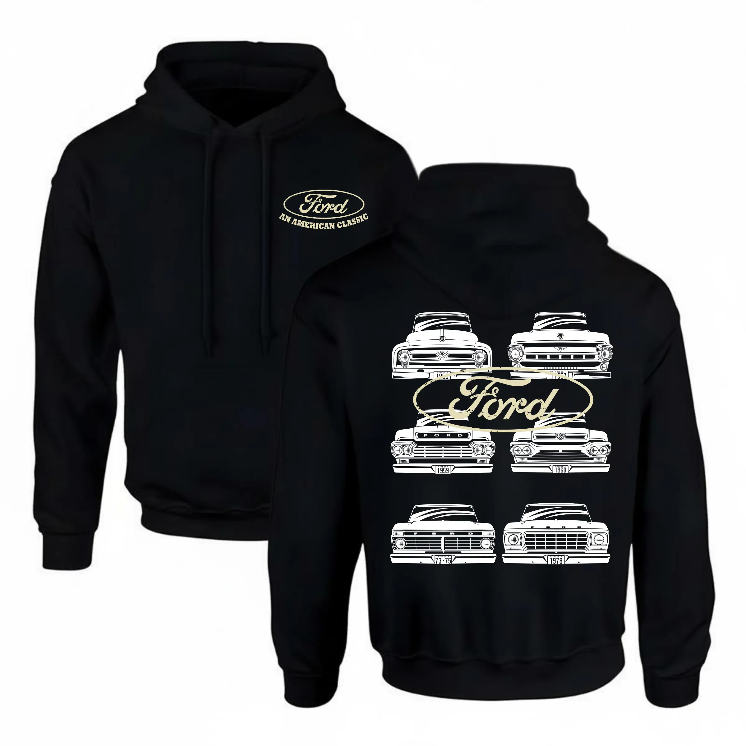 Men's Pullover Hoodie & T-Shirt, Stylish Retro Truck Graphic Unisex Tops with 2-Sided Design for Thanksgiving