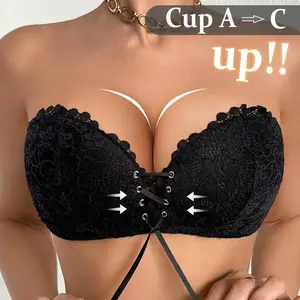 Mimilemon Women's Push Up Lace Bra with Adjustable Straps and Lace-Up Front for Comfort and Style comfy   Everyday Elegance