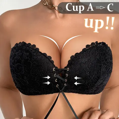 【SohoChic】Mimilemon Lady's Push Up Lace Bra - Adjustable Straps, Lace-Up Front, Comfortable, Feminine Aesthetic for Everyday Elegance & Summer Wear