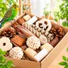 Bird-Safe Natural Bamboo-Rattan Foraging Box Toy - Corn Husks & Wood Build, Shredder, Paradise Entertainment, Interactive & Engaging Play, Ball Chaser, Gourmet Buffet Treasures, Easy-to-Set Up Toy for Small-Medium Birds (Parakeets, Conures)