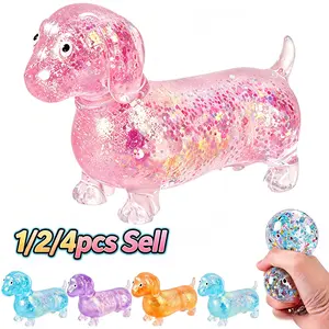 1/2/4Pcs Anxiety Squishy Toy - Dachshund Glitter Weiner Dog Maltose Stress Ball, Slow Rise Fidget for Anxiety Relief, Soft Squeeze Desk Gadget for Home Office Travel